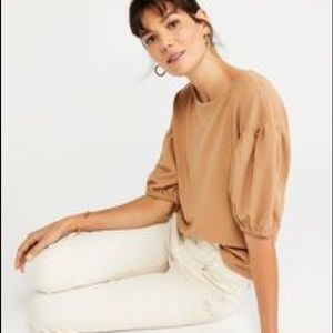 Ann Taylor Puff Sleeve Top in Rich Camel